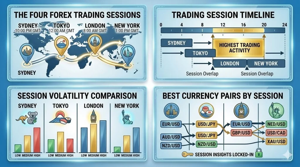 Book 1 Chapter 9 Trading Sessions four forex trading sessions